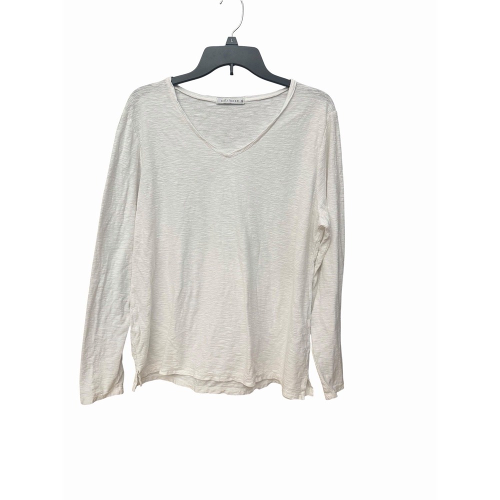 Cut Loose Top Womens Size XL Long Sleeve V Neck White Linen Tunic Relaxed BBB4-2